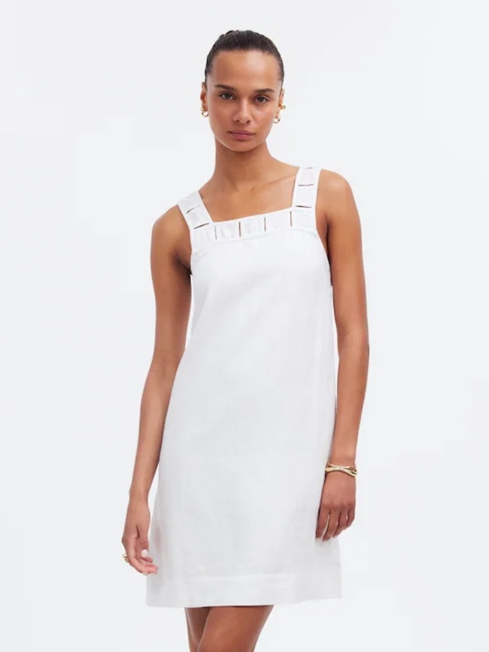 Madewell Embroidered Tank Mini Dress in Eyelet White Linen NWT